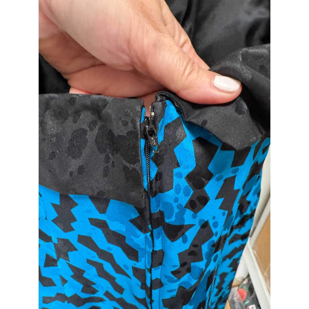 Vintage Cocktail Mini Dress Strapless Silk Sz 4 Blue Black Geometric 80s Glam - Picture 5 of 14